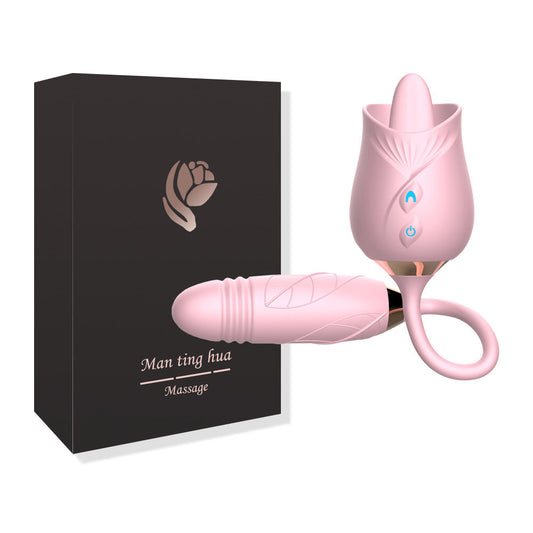 Rose series tongue licking and sucking telescopic vibrator - Vibegg