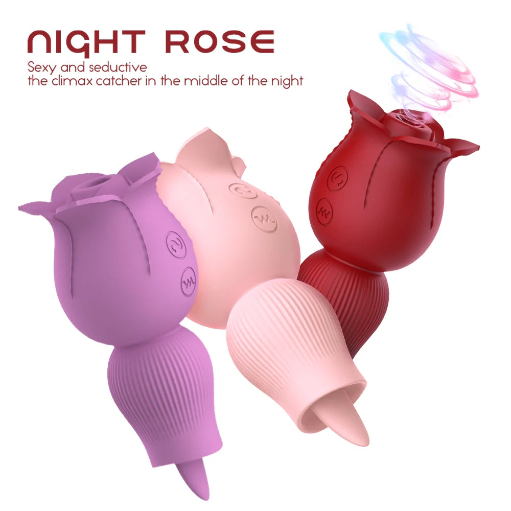 Rose Flower Vibrator Sex Massager Toys Nipple Sucking Tongue Oral Licking Rose Vibrator - Vibegg