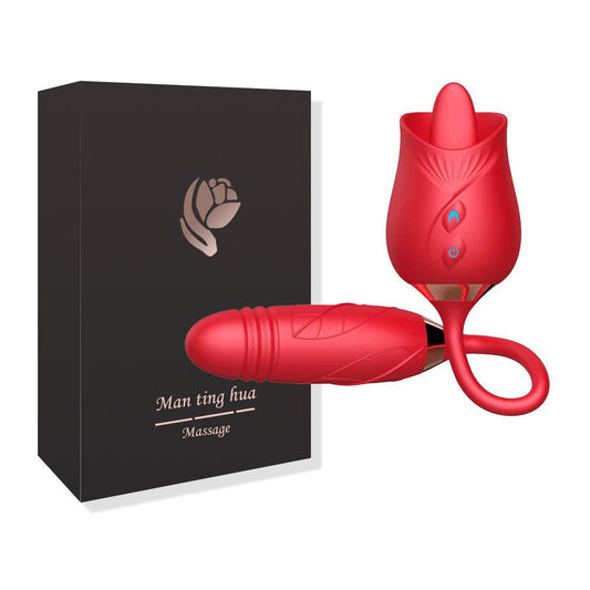 Rose series tongue licking and sucking telescopic vibrator - Vibegg