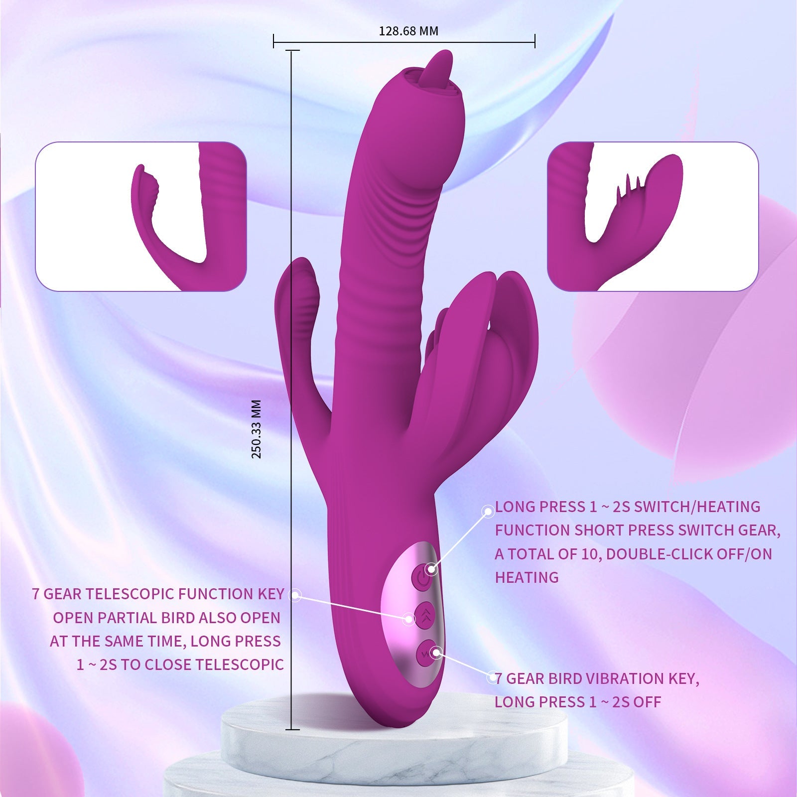 Fully automatic retractable swinging tongue licking heating vibrator - Vibegg