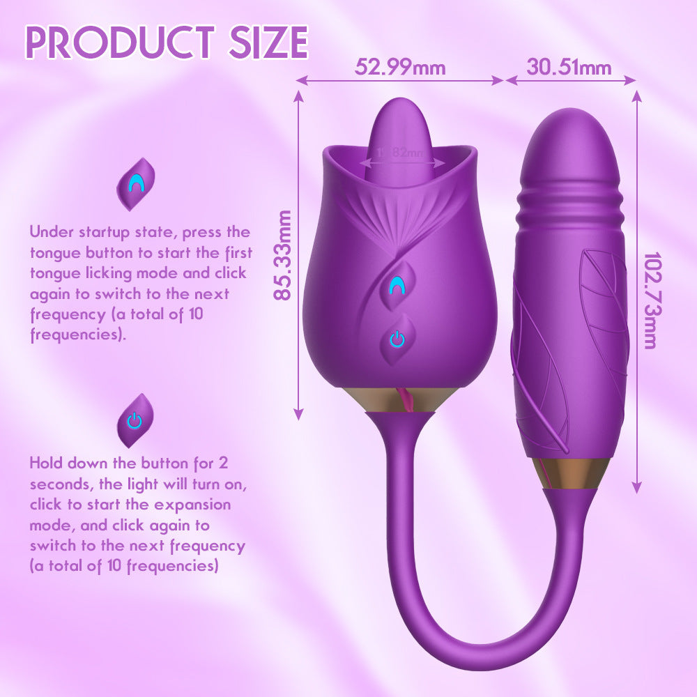 Rose series tongue licking and sucking telescopic vibrator - Vibegg