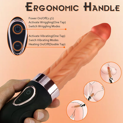 Riley 7 Wriggling Quiet 9 Vibrating Heating Vaginal Anal Vibrator Lifelike Dildo 9.65 Inch - Vibegg