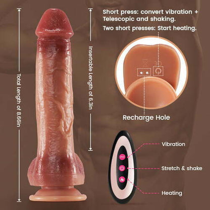 5IN1 Mouth Sucking Vibrator Rose Sex Toy +9 Vibrating 3 Thrusting & Swing Intelligent Heating Realistic Dildo Vibrator 6.3 Inch SET - Vibegg