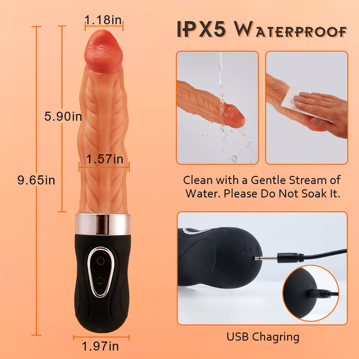 Riley 7 Wriggling Quiet 9 Vibrating Heating Vaginal Anal Vibrator Lifelike Dildo 9.65 Inch - Vibegg