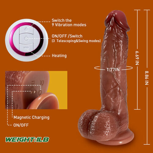 9 Vibrating 3 Telescoping Swing Realistic Dildo Vibrator 8.86 Inch - Vibegg