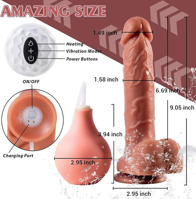 9'' Silicone Vibrating Squirting Dildo with Remote Control 7 Vibration Modes - Vibegg