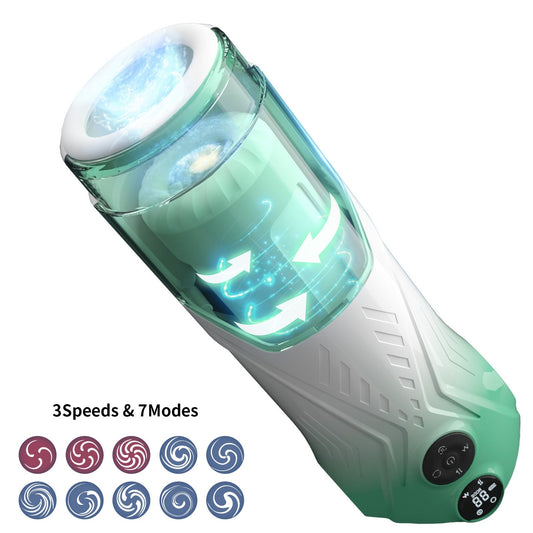 Green Star Rotating Telescopic Vibration Male Masturbator