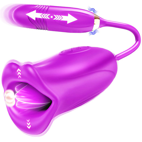 Rose Muncher Rose Kiss Tongue Vibrator With Thrusting Dildo Vibrator - Vibegg