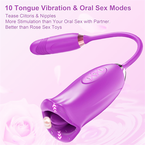 Rose Muncher Rose Kiss Tongue Vibrator With Thrusting Dildo Vibrator - Vibegg