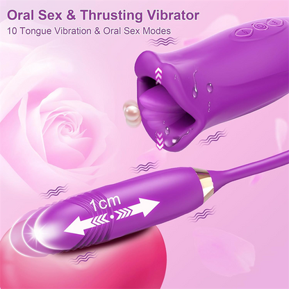 Rose Muncher Rose Kiss Tongue Vibrator With Thrusting Dildo Vibrator - Vibegg