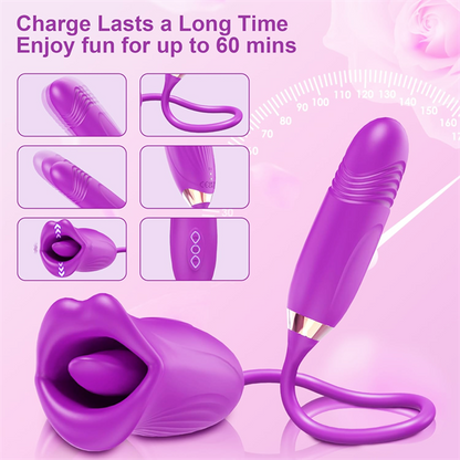 Rose Muncher Rose Kiss Tongue Vibrator With Thrusting Dildo Vibrator - Vibegg