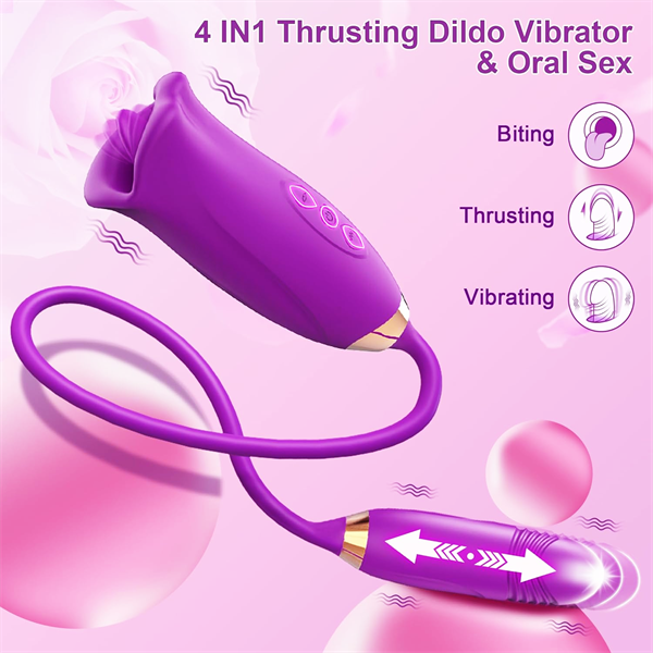 Rose Muncher Rose Kiss Tongue Vibrator With Thrusting Dildo Vibrator - Vibegg