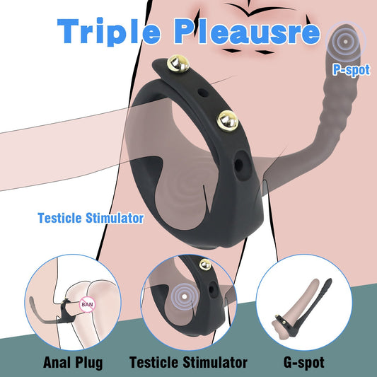 Wireless Remote Control Vibrating Penis Ring With Prostate Massager