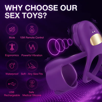 3 IN 1 Vibrating Rose Penis Ring with 10 Vibration