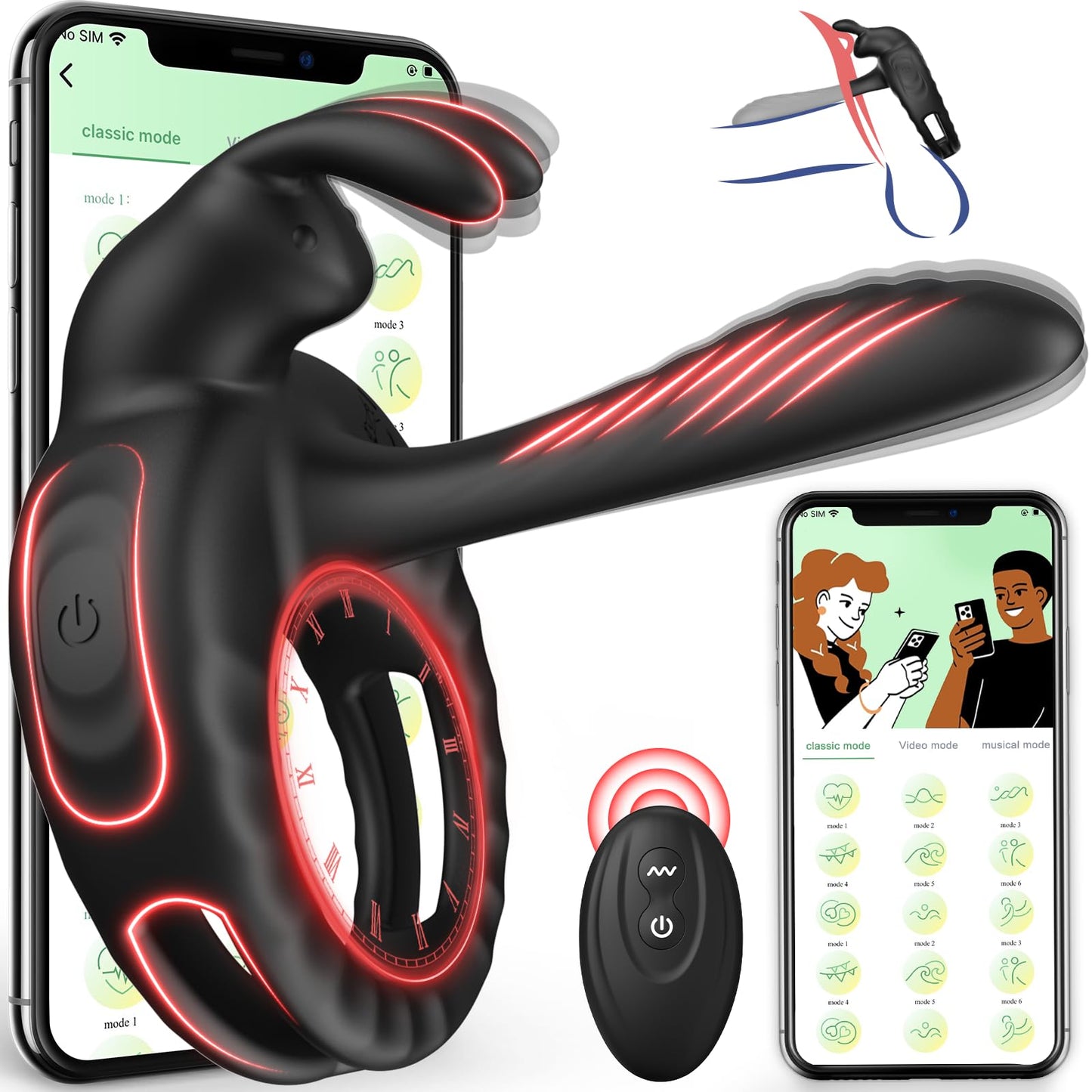 Bunny Ring III Vibrating Cock Ring Penis Ring with APP, Couples Sex Toys Vibrators