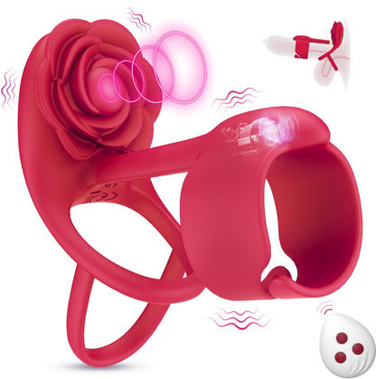 3 IN 1 Vibrating Rose Penis Ring with 10 Vibration